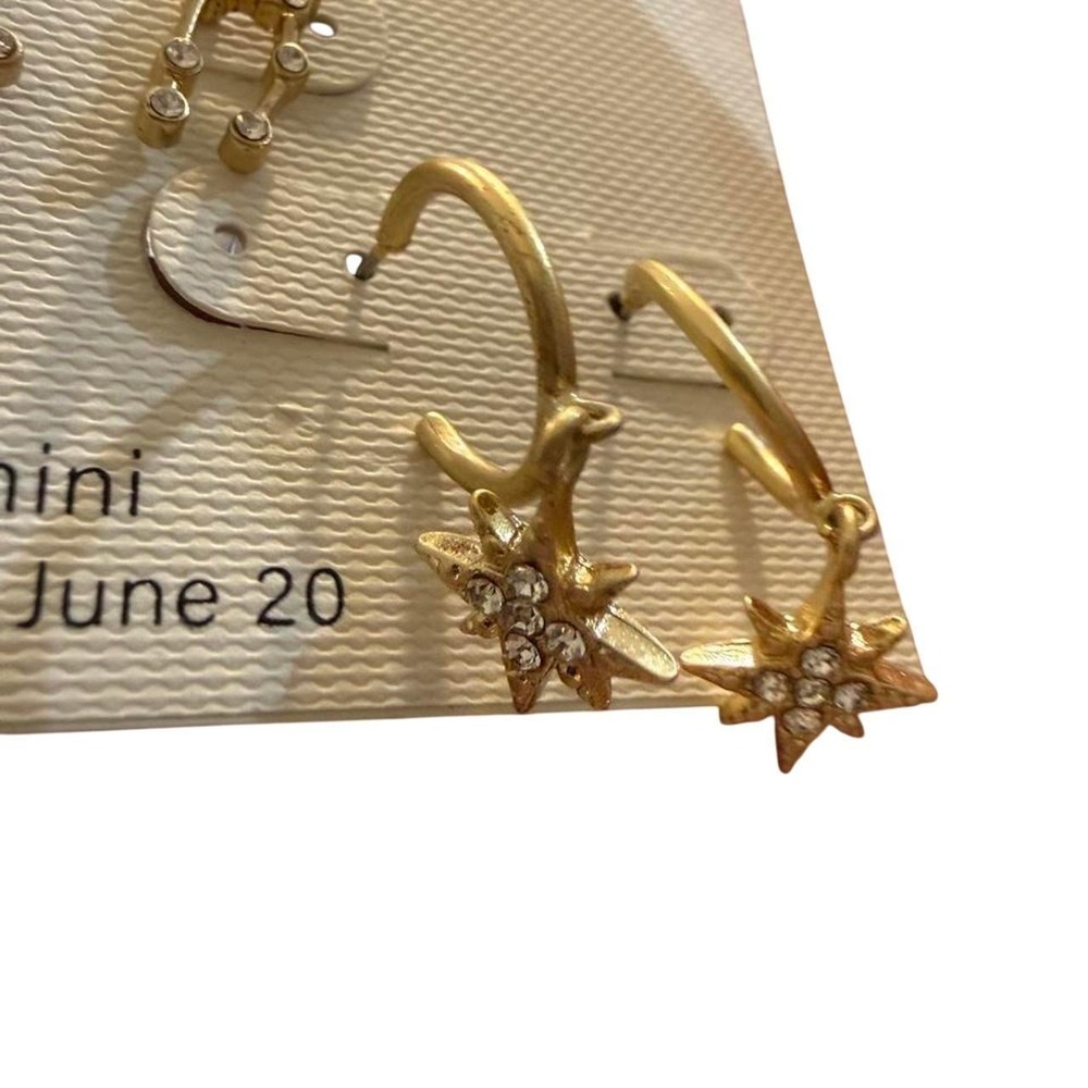 NWT a.n.a. Gemini Zodiac Celestial Earring Set Gold Tone Moon Star Huggies‎ - Picture 4 of 5